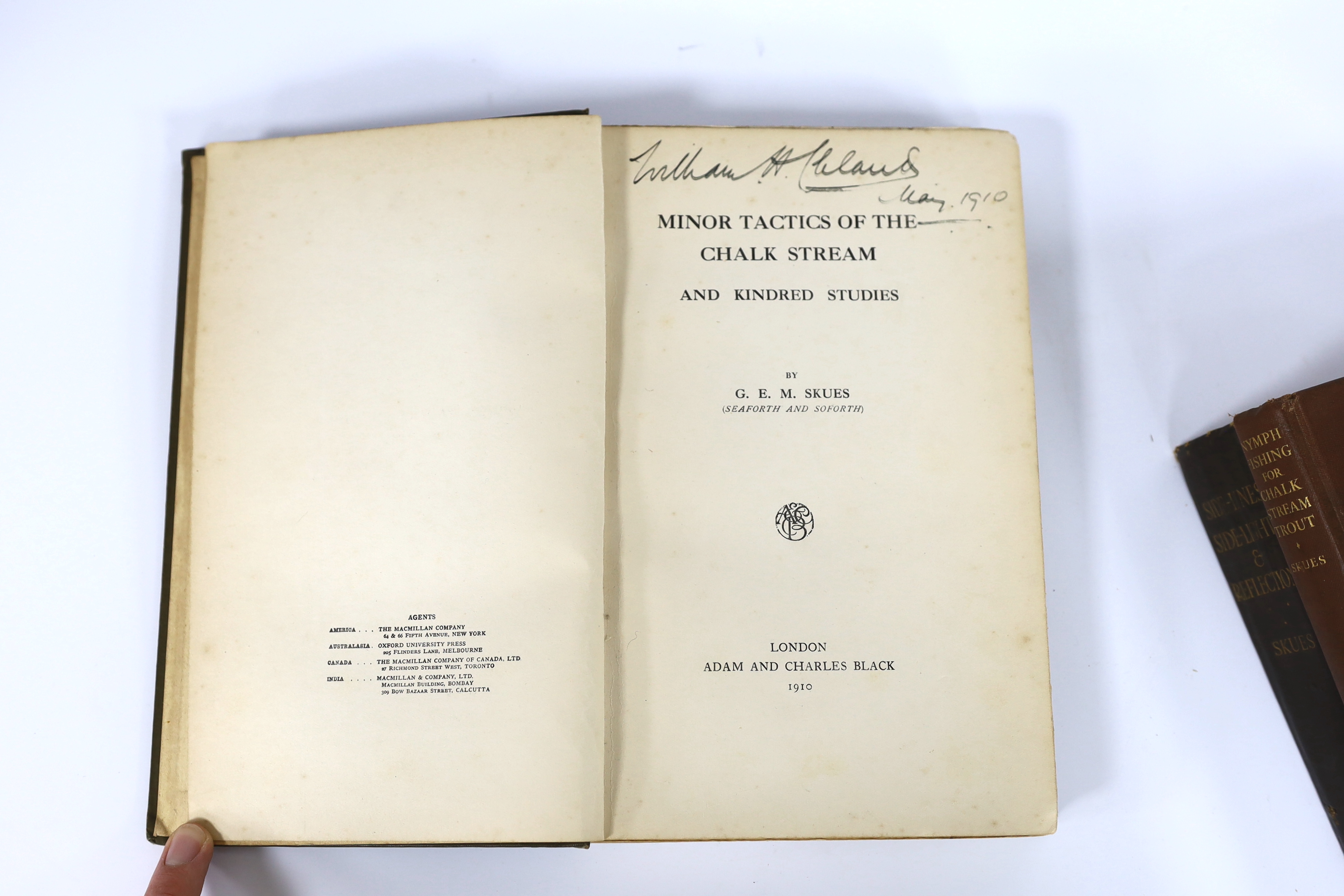 Skues, G.E.M - The Way of a Trout with a Fly: some further studies in minor tactics. Ist edition. frontis and 2 coloured plates; publisher's cloth. 1921; Skues, G.E.M. - Nymph Fishing for Chalk Stream Trout. Ist edition.